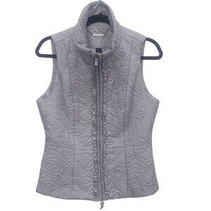 White House Black Market Women's Vest Small Gray Quilted Rose Design Sleeveless
